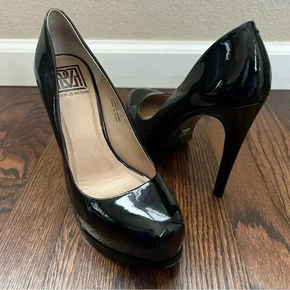 Pour La Victoire Black Irina Patent Leather Platform Pumps Heels Wm Size 7 $250